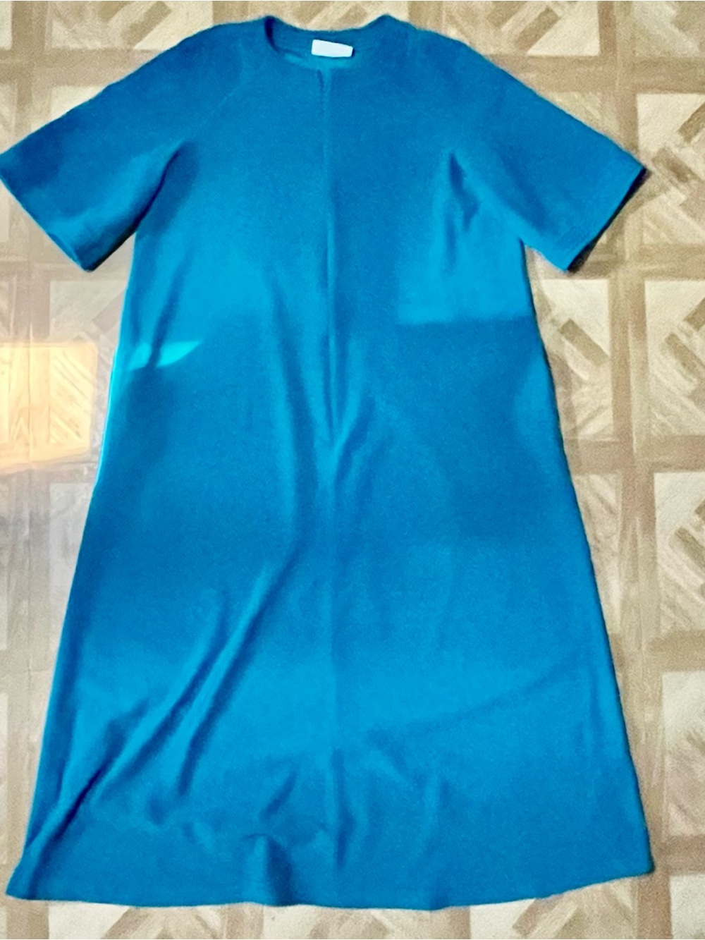 Vintage 60s 70s Vanity Fair Teal Blue Velour Zip Front House Coat Dress L